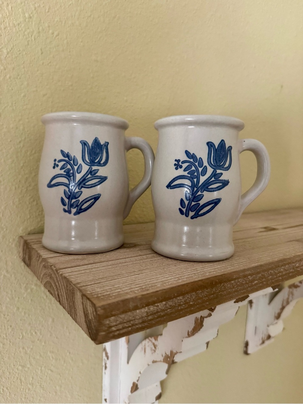 Pflatzgraff Cream Ceramic Mug with Blue Floral Design - Pair